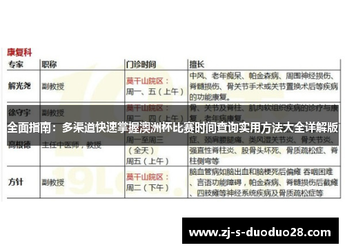 全面指南：多渠道快速掌握澳洲杯比赛时间查询实用方法大全详解版
